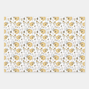 Honey comb and Flowers with Bees Wrapping Paper Sheet