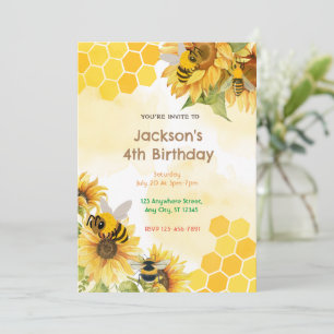 Honey Comb Bees Birthday Party Invitation