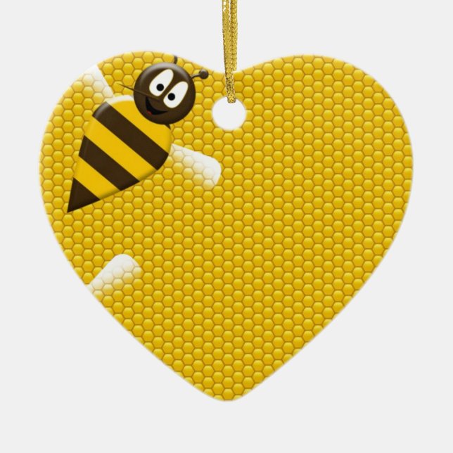 Honey Comb Yellow Gold  Bee Bees Pattern Art Ceramic Tree Decoration (Front)
