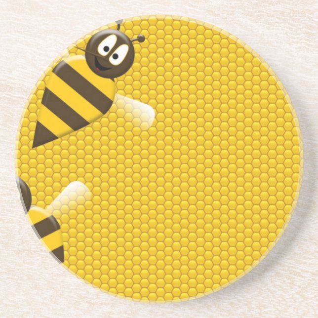 Honey Comb Yellow Gold  Bee Bees Pattern Art Coaster (Front)