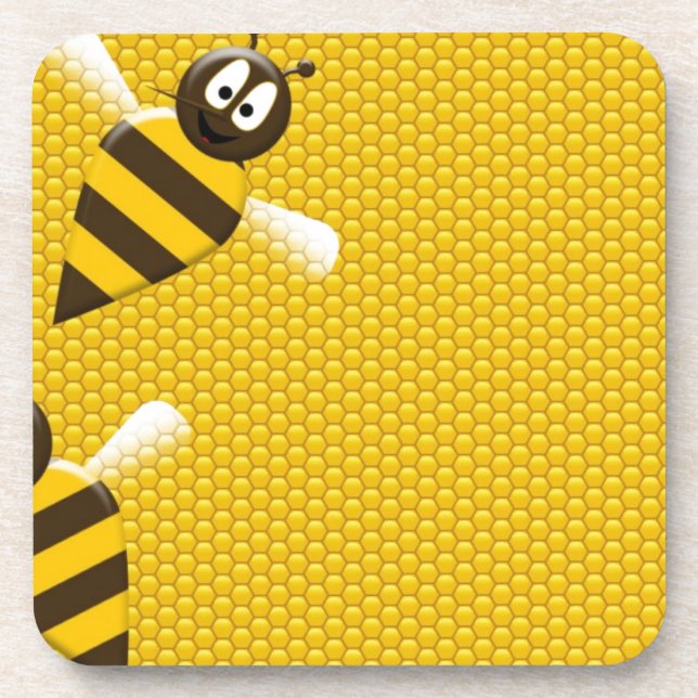 Honey Comb Yellow Gold  Bee Bees Pattern Art Coaster (Front)