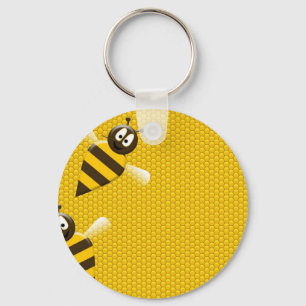 Honey Comb Yellow Gold Bee Bees Pattern Art Key Ring