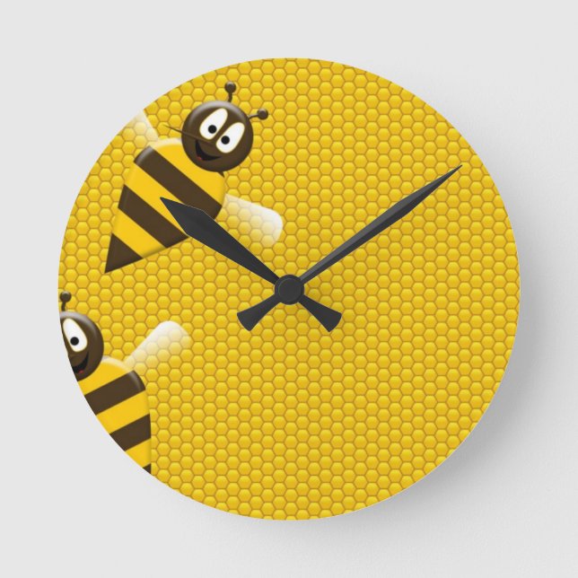 Honey Comb Yellow Gold  Bee Bees Pattern Art Round Clock (Front)