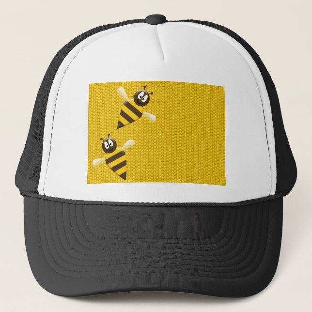 Honey Comb Yellow Gold  Bee Bees Pattern Art Trucker Hat (Front)