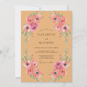 Honey Coral Peony Wedding Invitation