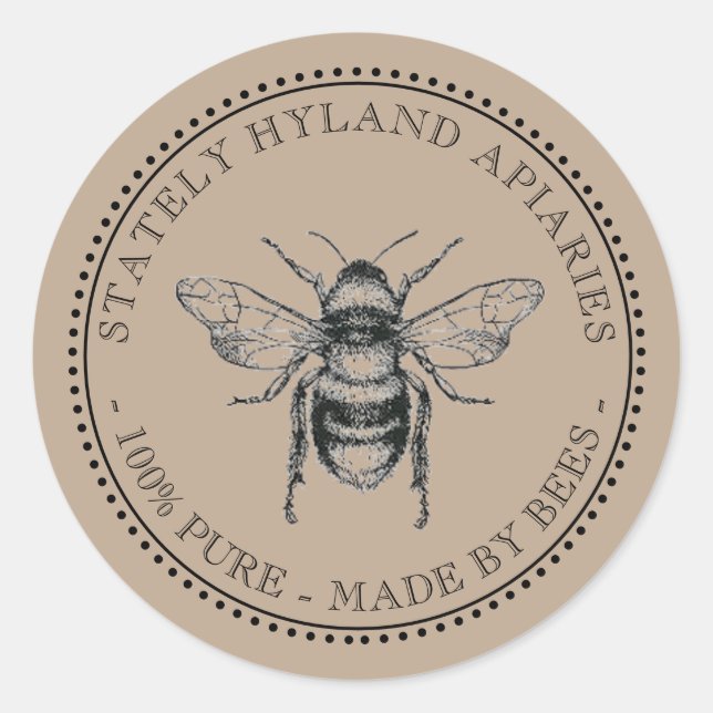 Honey Custom Name Deep Brown Bee Label (Front)