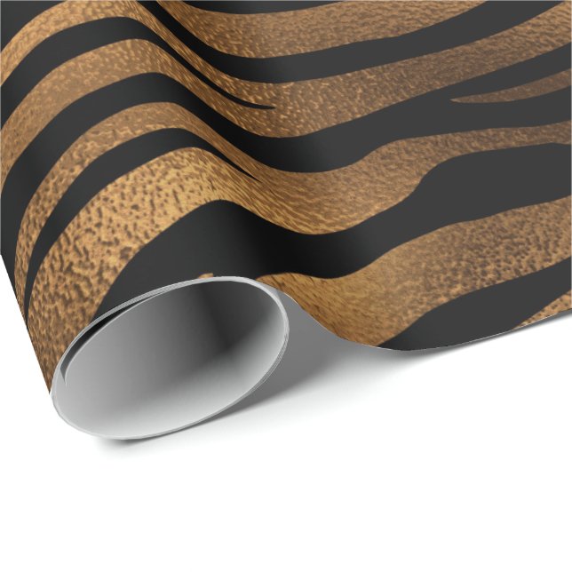Honey Deep Gold Metal Black Tiger Animal Skin Wrapping Paper (Roll Corner)