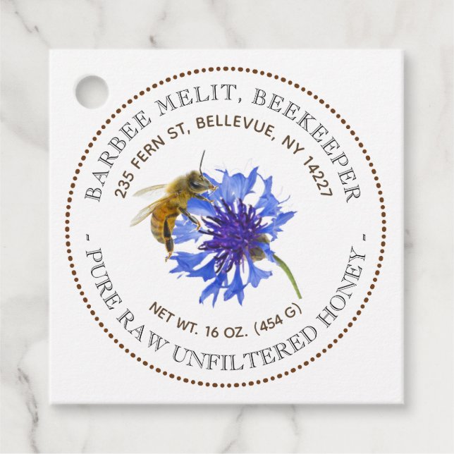Honey Description Blue Flower Bee Tag (Front)
