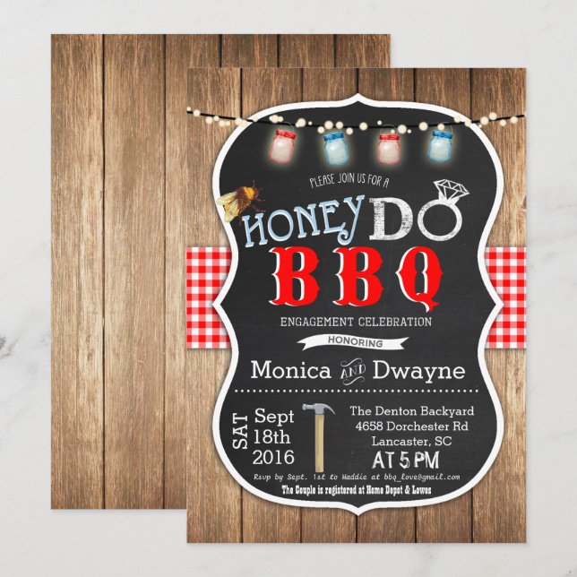 Honey Do BBQ Couples Engagement Invitation (Front/Back)