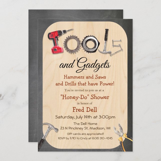 Honey Do Couples Shower Chalk Wood Invitation (Front/Back)