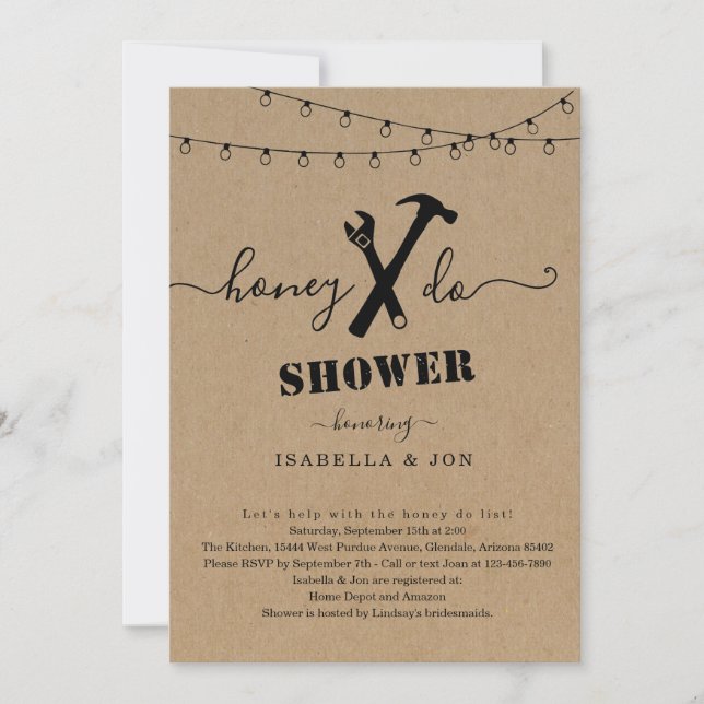 Honey Do Couples Shower or Groom Shower Invitation (Front)