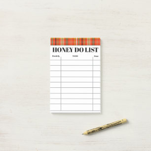 Honey Do List for Home & Family Tasks Orange Plaid Post-it Notes