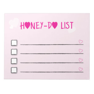 Honey Do List Pink Hearts Checklist Wife Husband Notepad