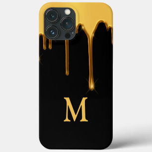Honey Drip Black Gold Initial Typography Honeycomb iPhone 13 Pro Max Case