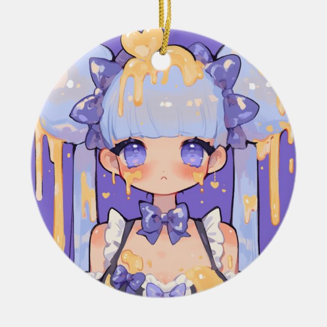Honey Drip Kawaii Chibi Girl Ceramic Tree Decoration (Front)