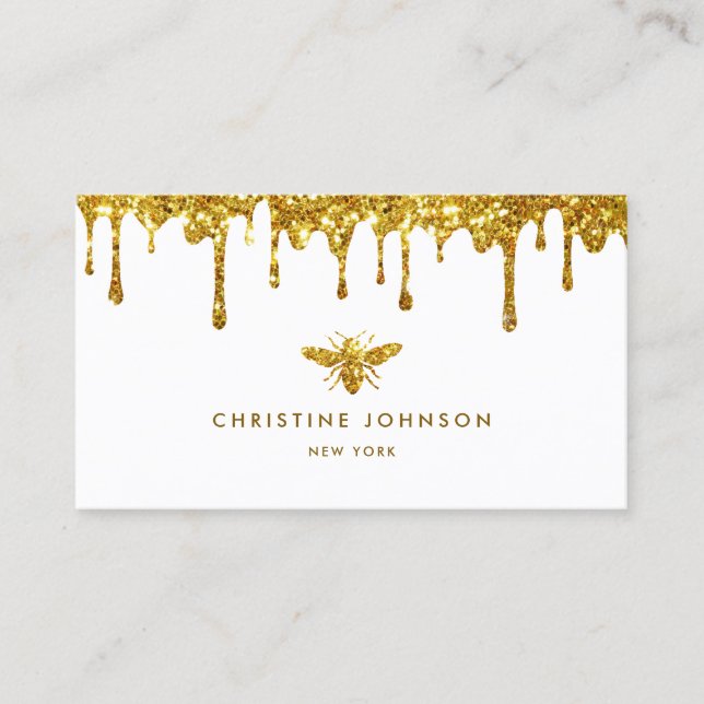 honey drips faux glitter bee business card (Front)