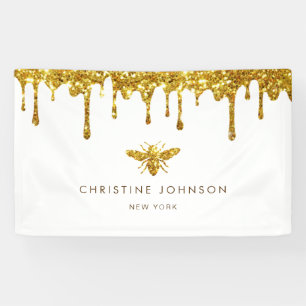 honey drips faux gold glitter bee banner
