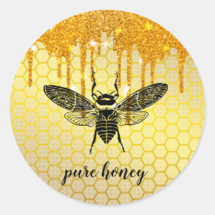 Honey Drips Gold Bee Seller Apiarist Vintage Classic Round Sticker
