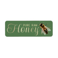 Honey Embossed Gold Text Realistic Bee on Green