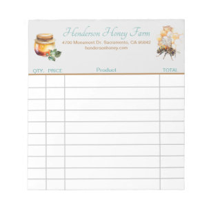 Honey Farm Custom sales receipt Notepad