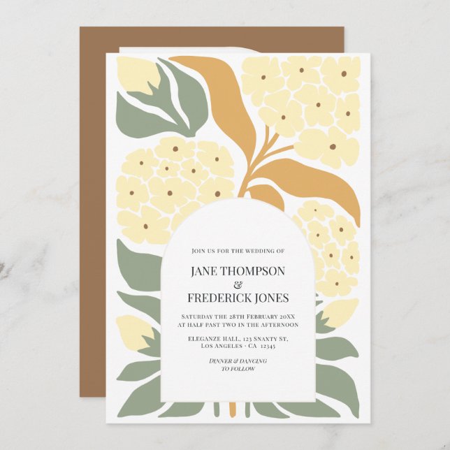 Honey Garden Abstract Floral Modern Spring Wedding Invitation (Front/Back)