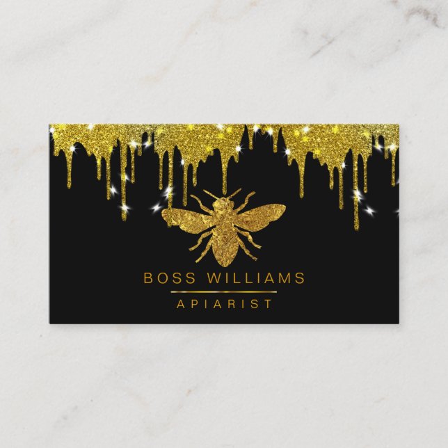 Honey Gold Drips Faux Honey Bee Glitter   Business Card (Front)