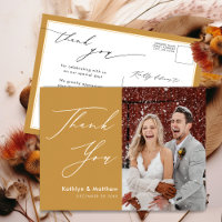 Honey Gold Elegant Script Modern Wedding Thank You