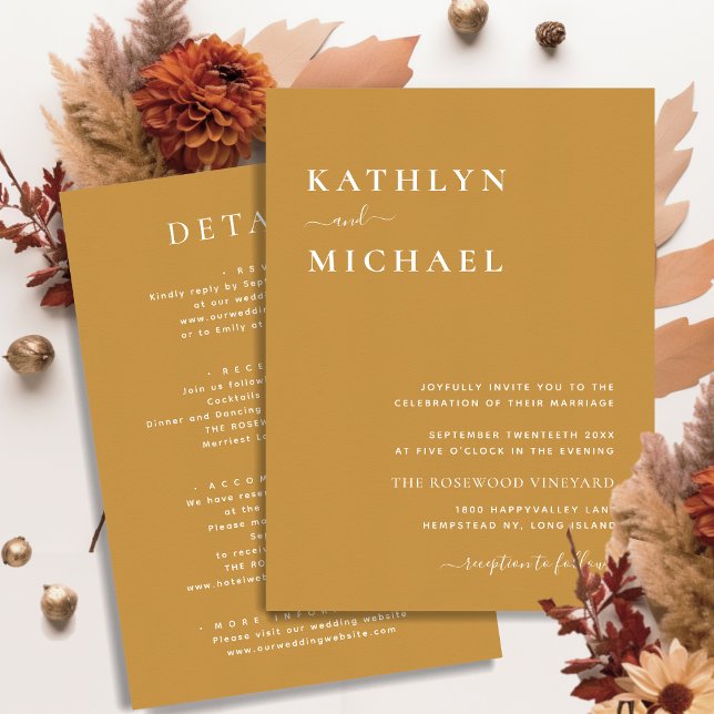Honey Gold Modern Typography All In One Wedding Invitation (Creator Uploaded)