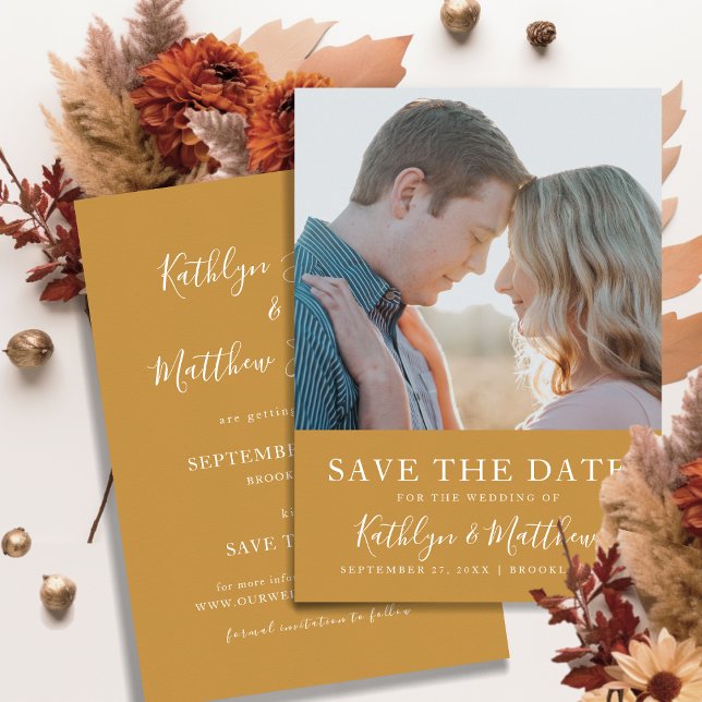 Honey Gold Modern Typography Simple Photo Wedding Save The Date (Creator Uploaded)