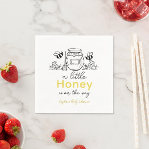 Honey Hand-drawn Jar Bees White Baby Shower Napkin