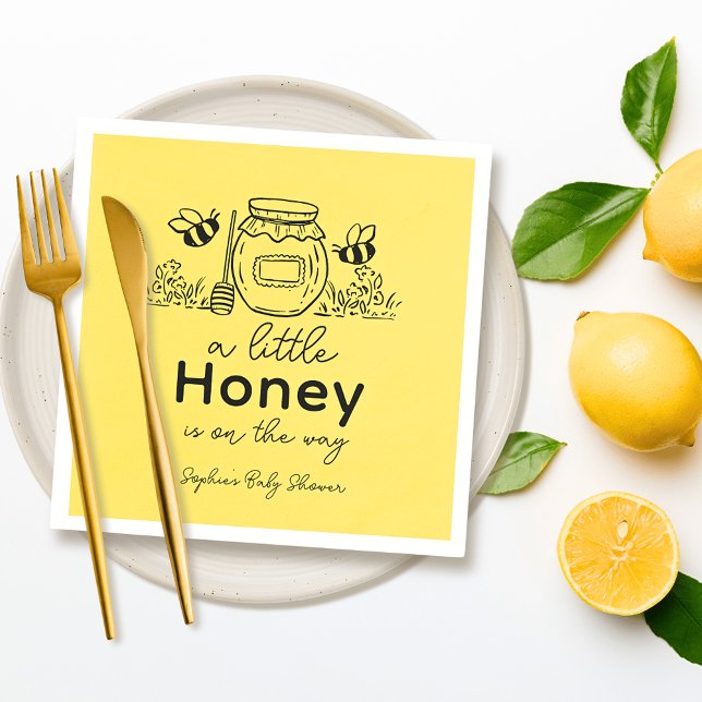 Honey Hand-drawn Jar Bees Yellow Baby Shower Napkin (Creator Uploaded)