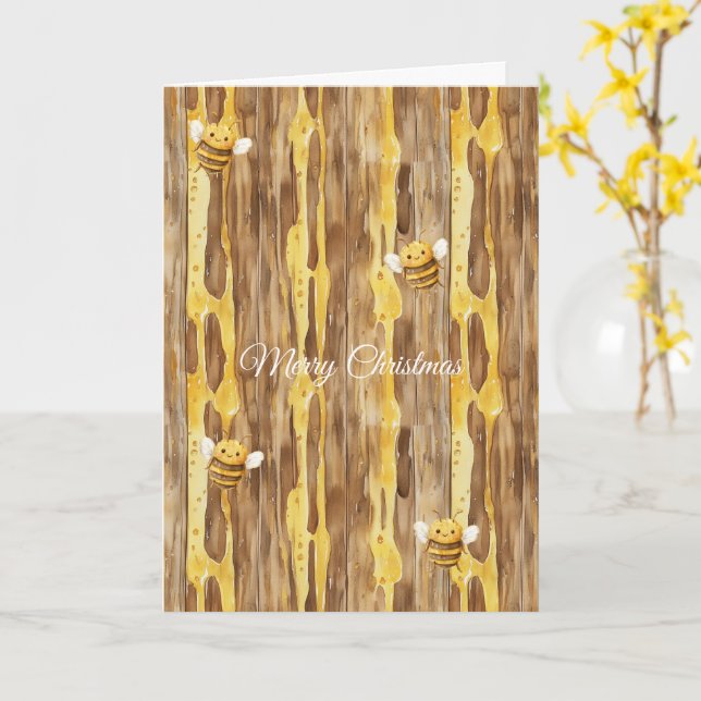 Honey Happy Bees Christmas   Card (Yellow Flower)