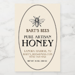 Honey Heraldic Bee Oval Border Food Sticker