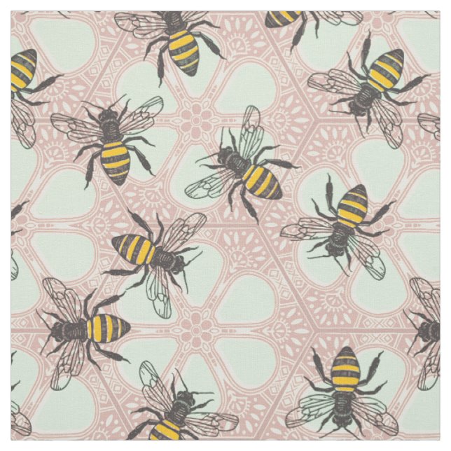 honey hive floral mint parma fabric (Swatch)