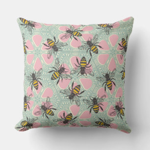 honey hive floral pink aqua cushion
