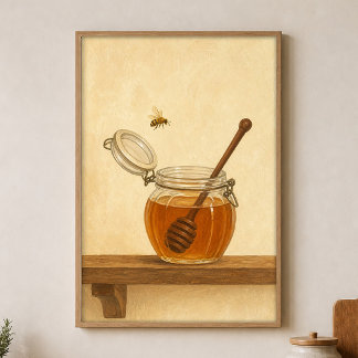 Honey Jar and Bee Watercolour Cottagecore Poster