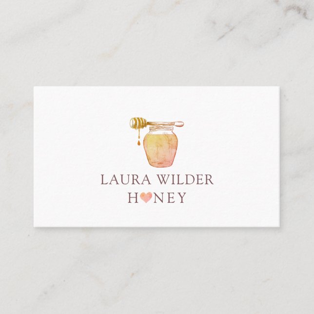 Honey Jar And Heart Watercolor Illustrated Logo  Business Card (Front)