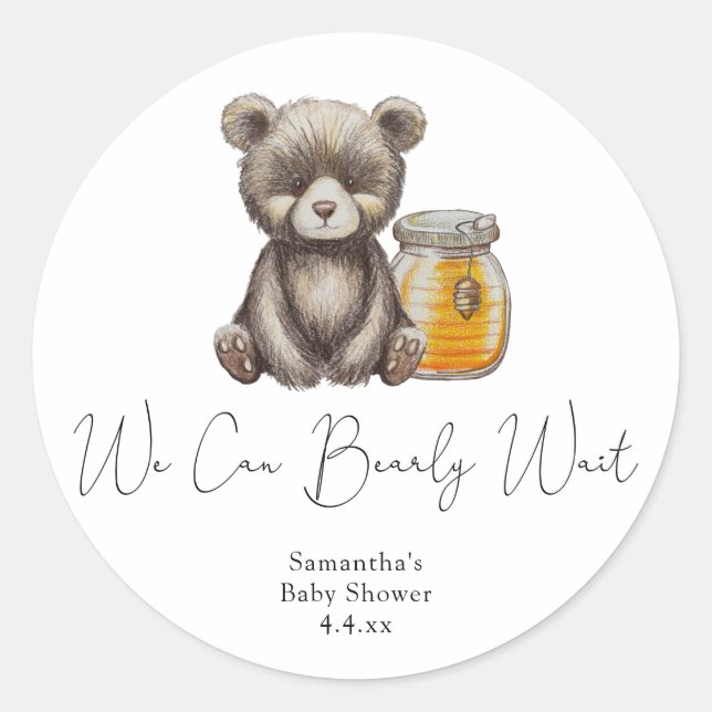 Honey jar and teddy Bear - We can bearly wait Classic Round Sticker (Front)