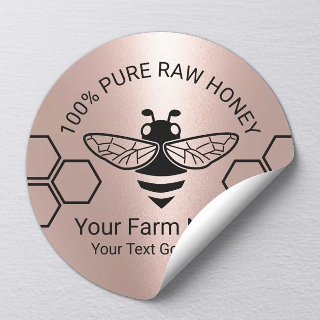 Honey Jar Bee Apiary Beekeeper Farm Rose Gold Classic Round Sticker (Creator Uploaded)