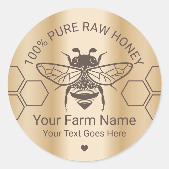 Honey Jar Bee Honey Apiary Beekeeper Farm Gold Classic Round Sticker (Front)