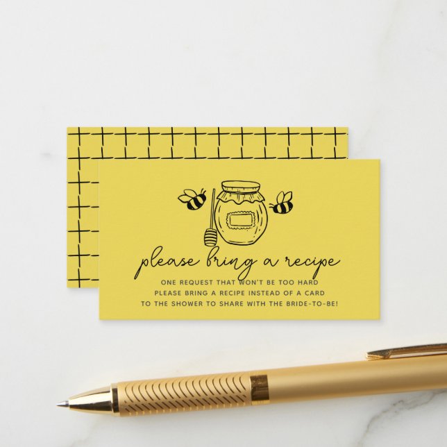 Honey Jar & Bees Bridal Shower Recipe Request Enclosure Card (Front/Back In Situ)