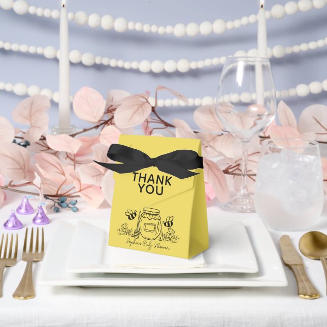 Honey Jar & Bees Hand-drawn Yellow Baby Shower Favour Box (Wedding)