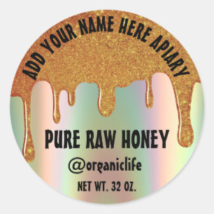 Honey Jar  Honeybee Honeycomb Gold Drip Holograph Classic Round Sticker