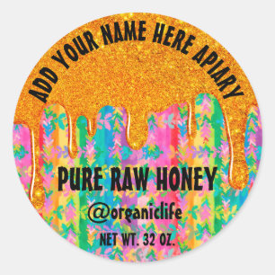 Honey Jar Honeybee Honeycomb Gold Drip Rainbow Classic Round Sticker