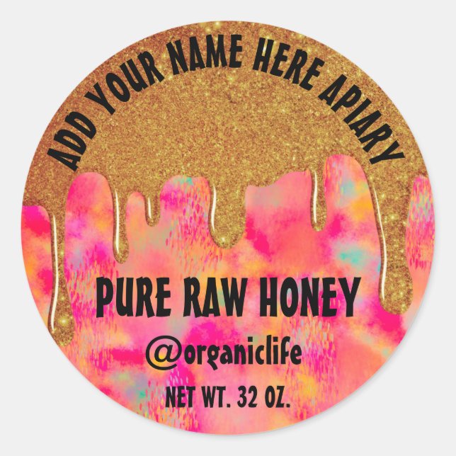 Honey Jar  Honeybee Honeycomb Gold Drip Spring Classic Round Sticker (Front)