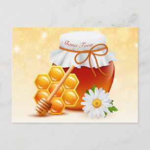 Honey Jar, Honeycomb, Daisy Rosh Hashanah Postcard