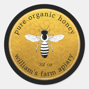 Honey Jar Label Bee Apiary Gold Honeycomb Black