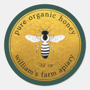 Honey Jar Label Bee Apiary Gold Honeycomb Green