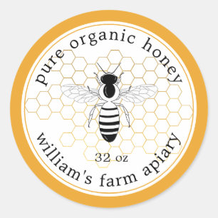 Honey Jar Label Bee Apiary Gold Honeycomb Yellow