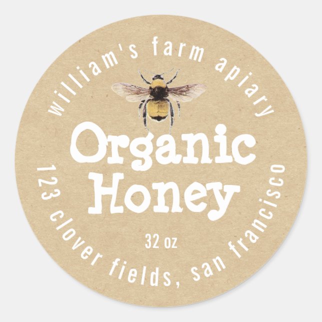 Honey Jar Label Honey Bee Apiary Kraft Paper (Front)